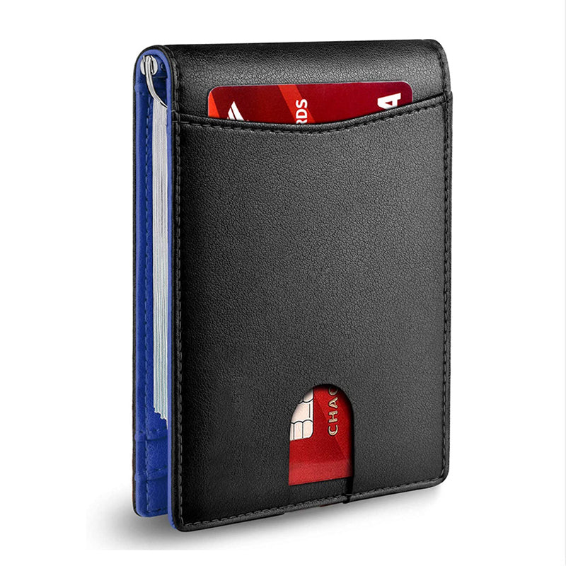 Slim Genuine Leather RFID Card Holder Wallet with Magnetic Money Clip