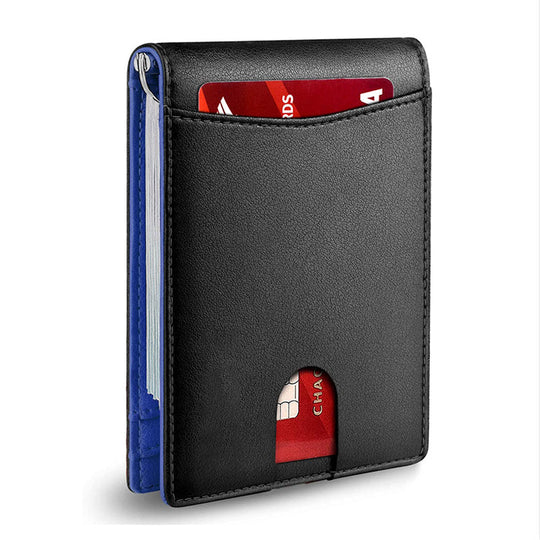 Slim Genuine Leather RFID Card Holder Wallet with Magnetic Money Clip