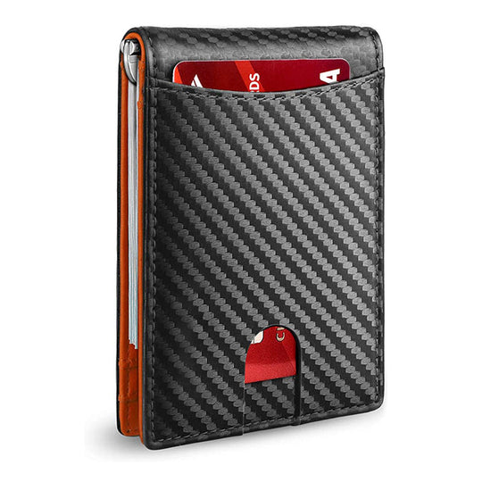 Slim Genuine Leather RFID Card Holder Wallet with Magnetic Money Clip