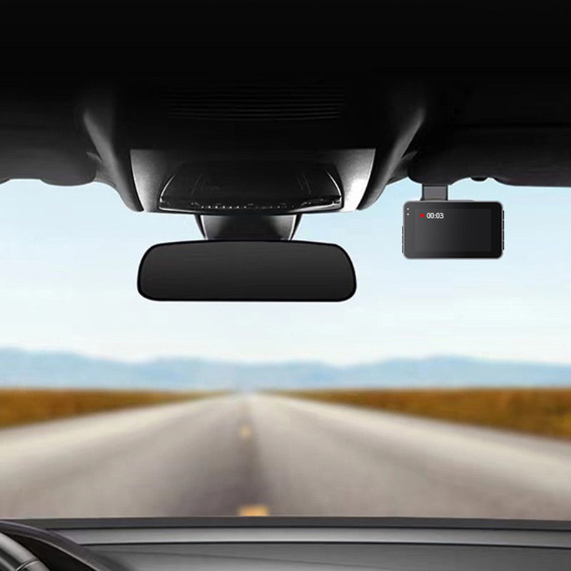 Dash cam mounted on windshield