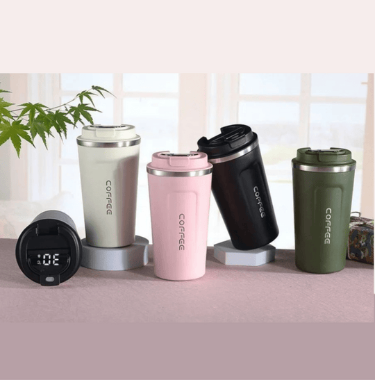 Lineup of stainless steel temperature mugs