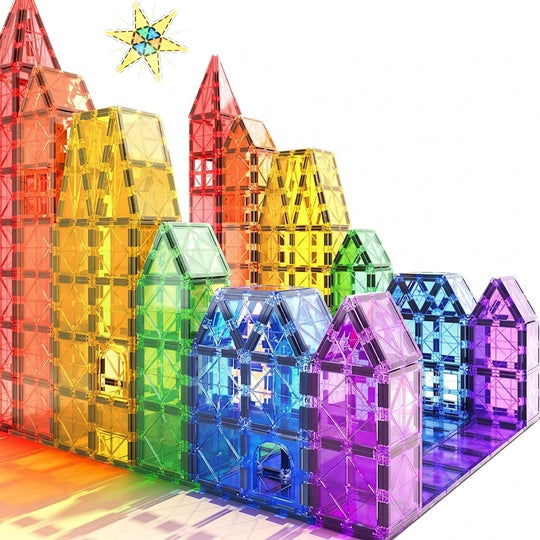 Rainbow magnetic tiles castle building set
