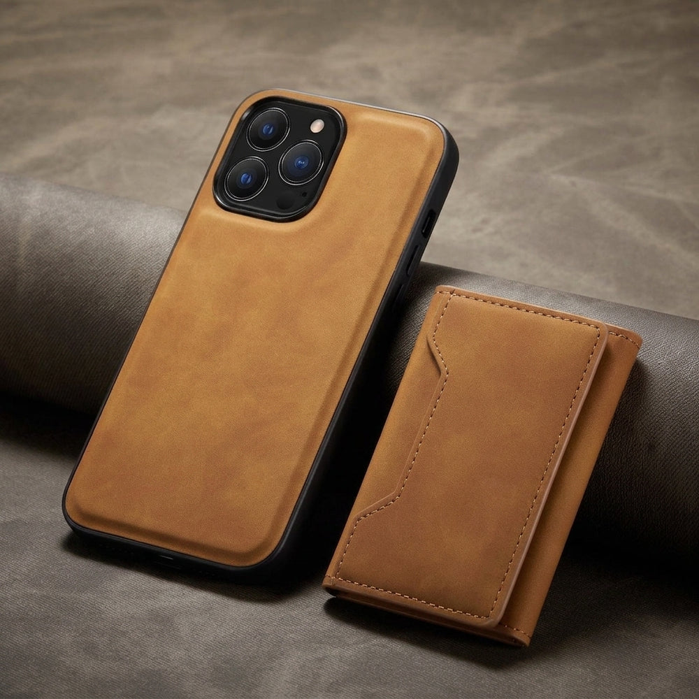 Detachable Leather Wallet Phone Case with Magnetic Card Holder and Kickstand for iPhone