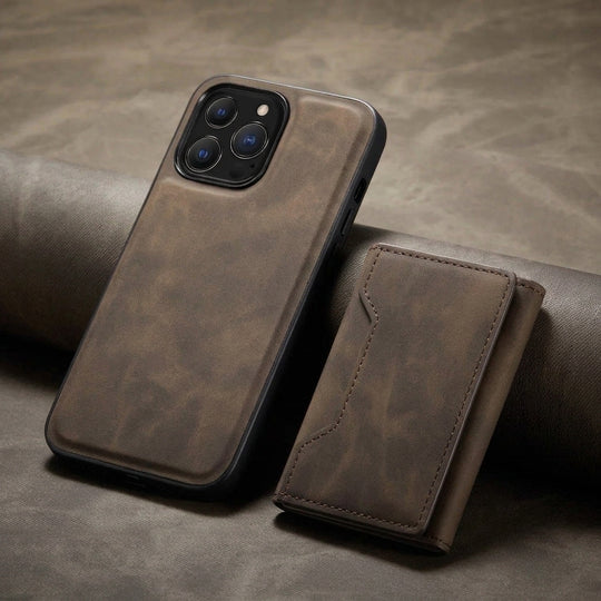 Detachable Leather Wallet Phone Case with Magnetic Card Holder and Kickstand for iPhone
