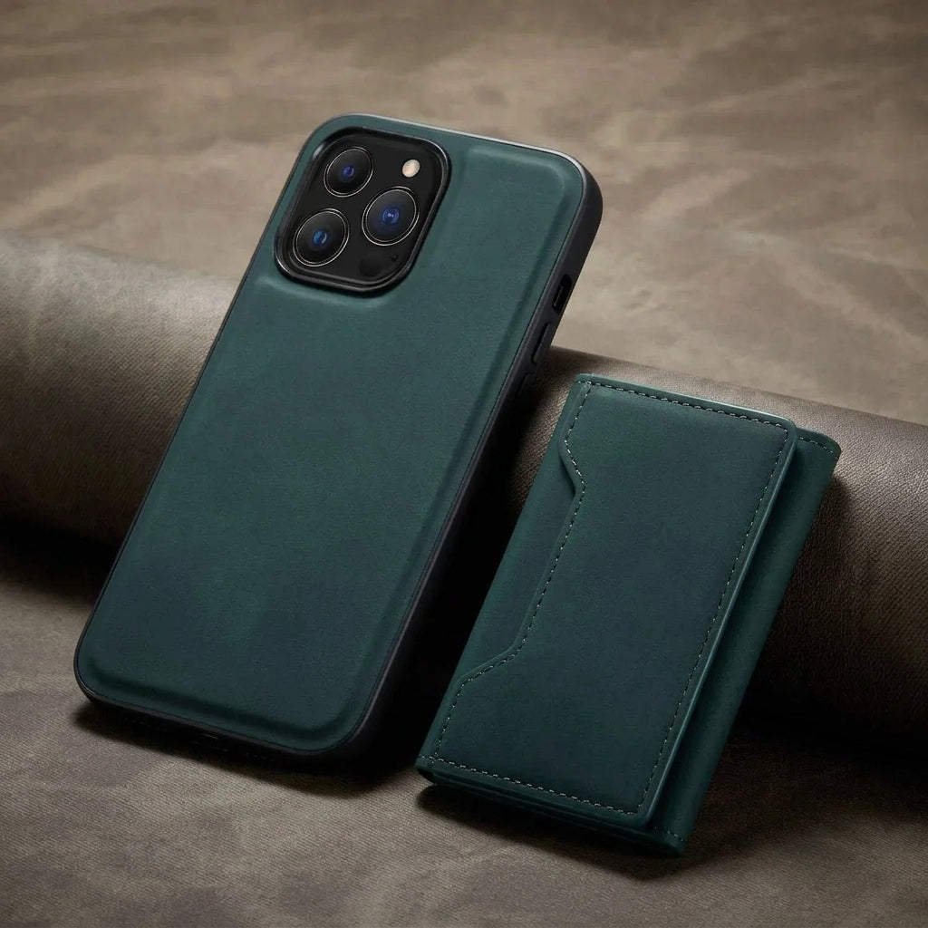 Detachable Leather Wallet Phone Case with Magnetic Card Holder and Kickstand for iPhone