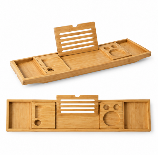 Expandable Bamboo Bathtub Caddy Tray for Relaxing Spa Baths
