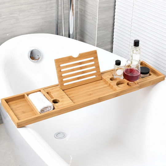 Expandable Bamboo Bathtub Caddy Tray for Relaxing Spa Baths